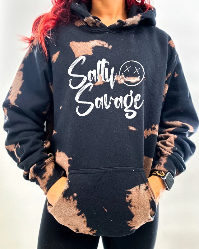 Salty Savage Unisex "Signature" Classic Hoodie | Bleach Washed Hoodie with Distressed Vintage Worn Salty Savage Unisex "Signature" Classic Hoodie | Bleach Washed Hoodie with Distressed Vintage Worn