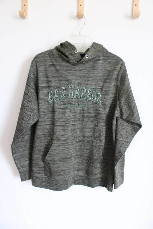 Basix Of America Bar Harbor Maine Green Fleece Lined Hoodie | S Hoodie with Hem Applique Textured Unique Basix Of America Bar Harbor Maine Green Fleece Lined Hoodie | S Hoodie with Hem Applique Textured Unique