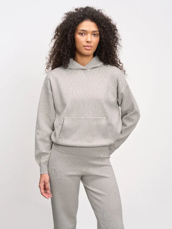 Womens Chunky Knitted Hoodie in Stone Hoodie with Elastic Cuffs Stretchable Comfortable Womens Chunky Knitted Hoodie in Stone Hoodie with Elastic Cuffs Stretchable Comfortable