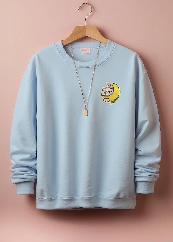 Kawaii Cloud Cartoon Blue Sweatshirt Hoodie with Crew Neck Simple Timeless