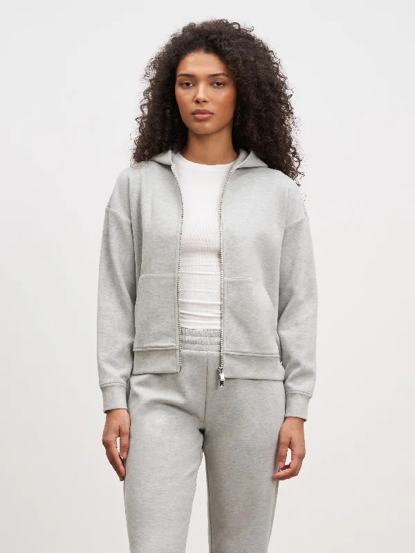 Womens Knitted Relaxed Zip Hoodie in Marl Grey Hoodie with Batwing Sleeves Loose Dramatic Womens Knitted Relaxed Zip Hoodie in Marl Grey Hoodie with Batwing Sleeves Loose Dramatic
