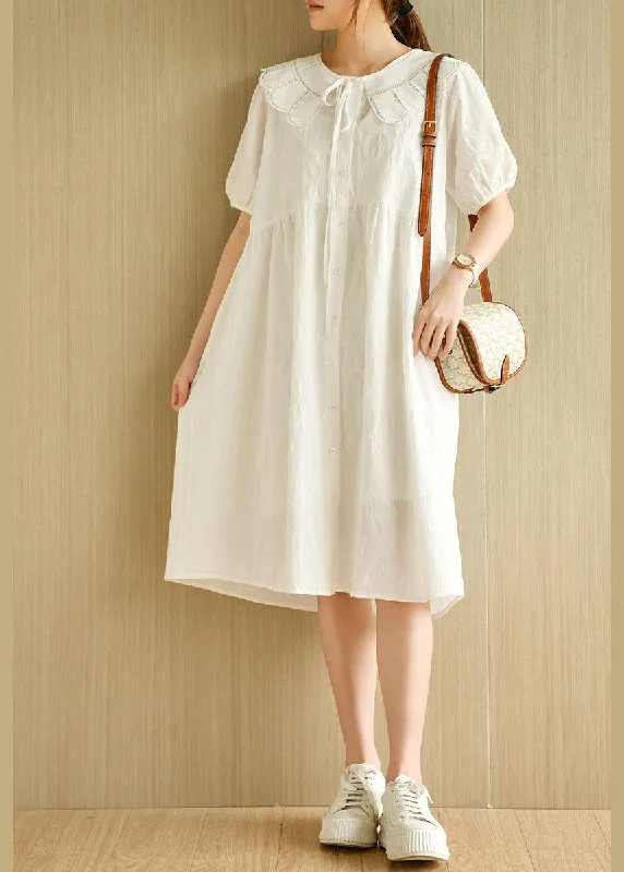 Beautiful White O-Neck Jacquard Summer Cotton Party Dresses Short Sleeve Off-the-shoulder Chic Trendy Beautiful White O-Neck Jacquard Summer Cotton Party Dresses Short Sleeve Off-the-shoulder Chic Trendy