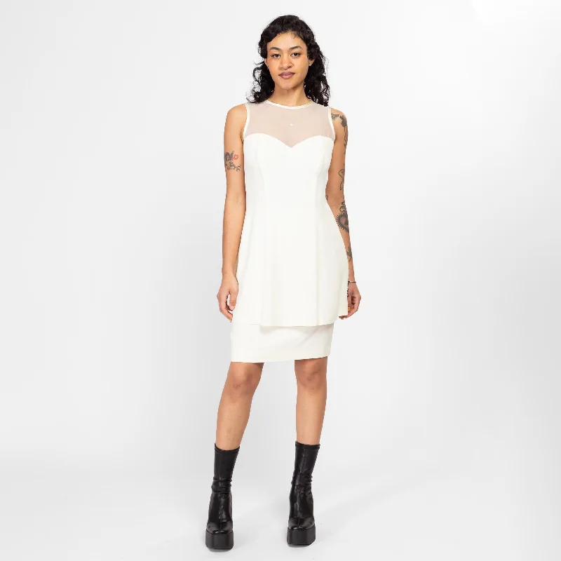Small 90s White Sheer Cutout Neckline Party Dress Tunics Distressed trendy
