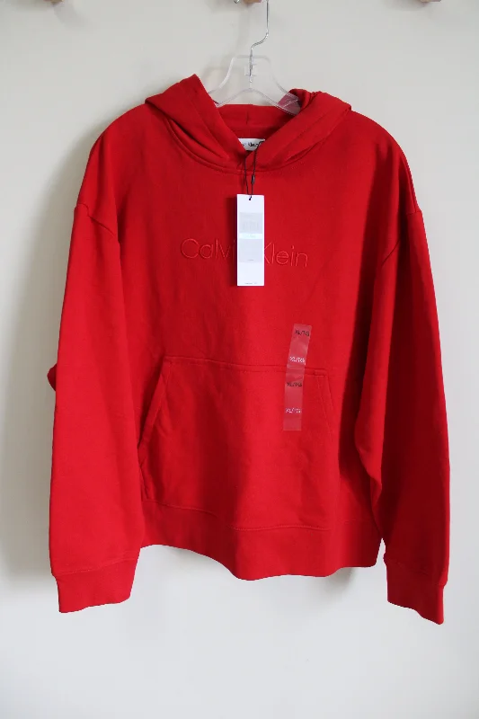 NEW Calvin Klein Red Embroidered Logo Hoodie | XL Hoodie with Hidden Zipper Minimalist Clean NEW Calvin Klein Red Embroidered Logo Hoodie | XL Hoodie with Hidden Zipper Minimalist Clean