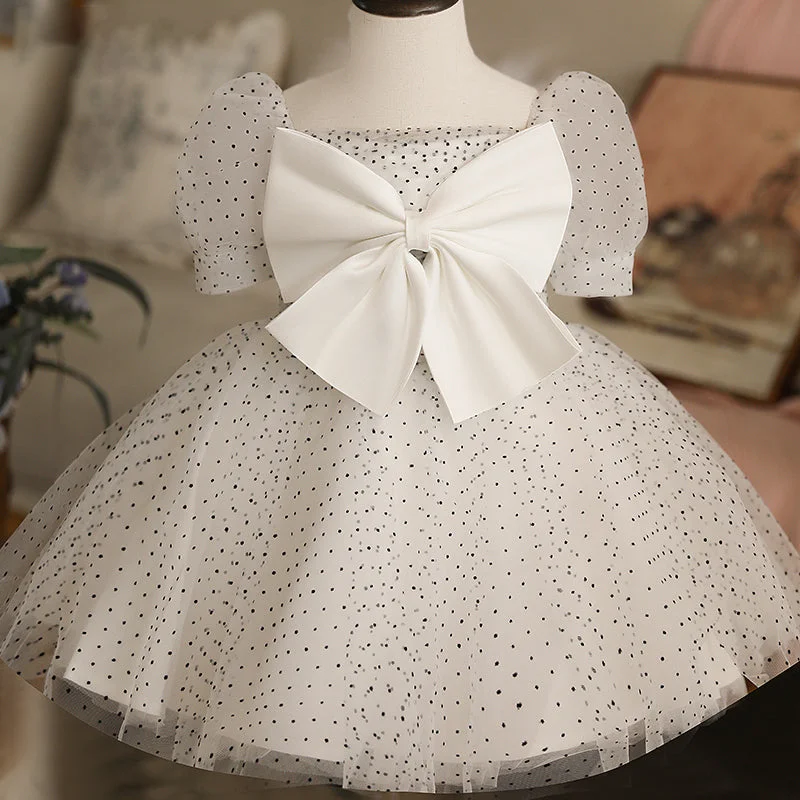Flower Girl Dresses Baby Girl White Polka Dot Big Bow Knot Birthday Party Princess Dress Tunics Cozy soft