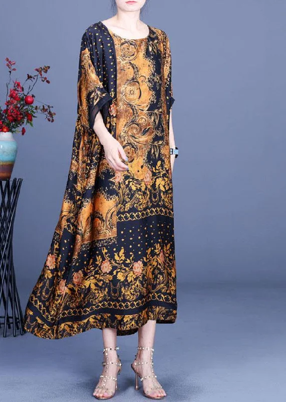 Casual Chocolate Print O-Neck Silk Summer Party Dress Bodycon Fitted Nightout