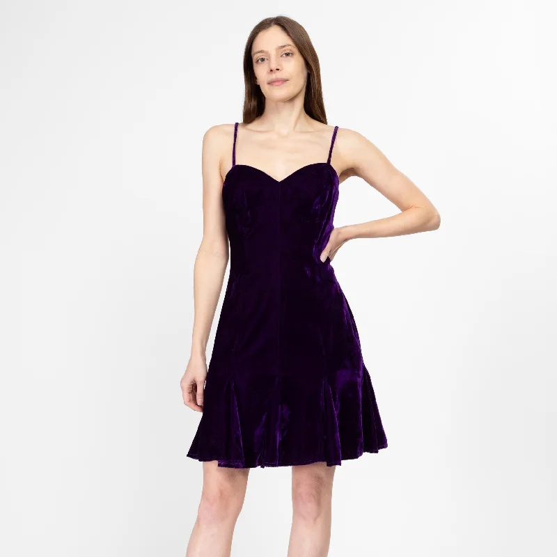 Small 80s Royal Purple Velvet Party Dress Size 6 Tunics Chinos classic