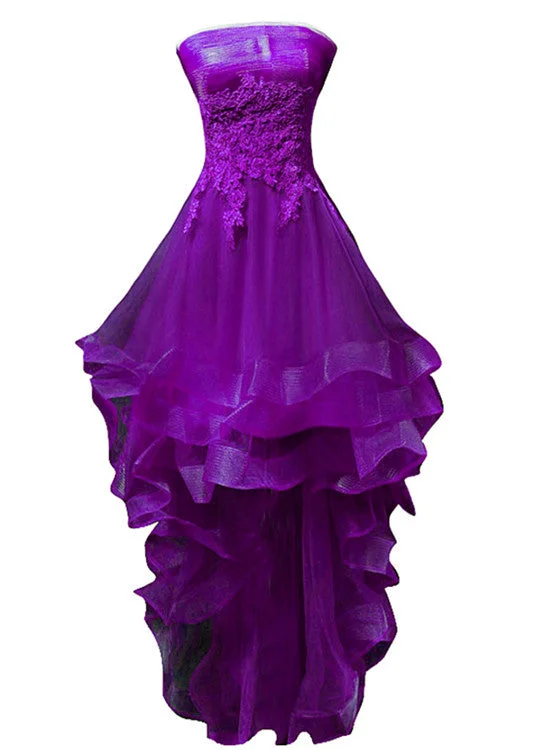 Purple Tulle with Lace High Low Party Dress Formal Dress, Purple Homecoming Dresses Tunics Versatile functional Purple Tulle with Lace High Low Party Dress Formal Dress, Purple Homecoming Dresses Tunics Versatile functional