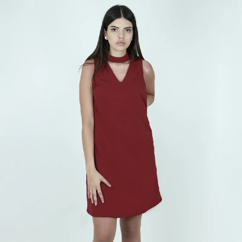 Women's Keyhole-Neck Party Dress,Red Tunics stripes playful