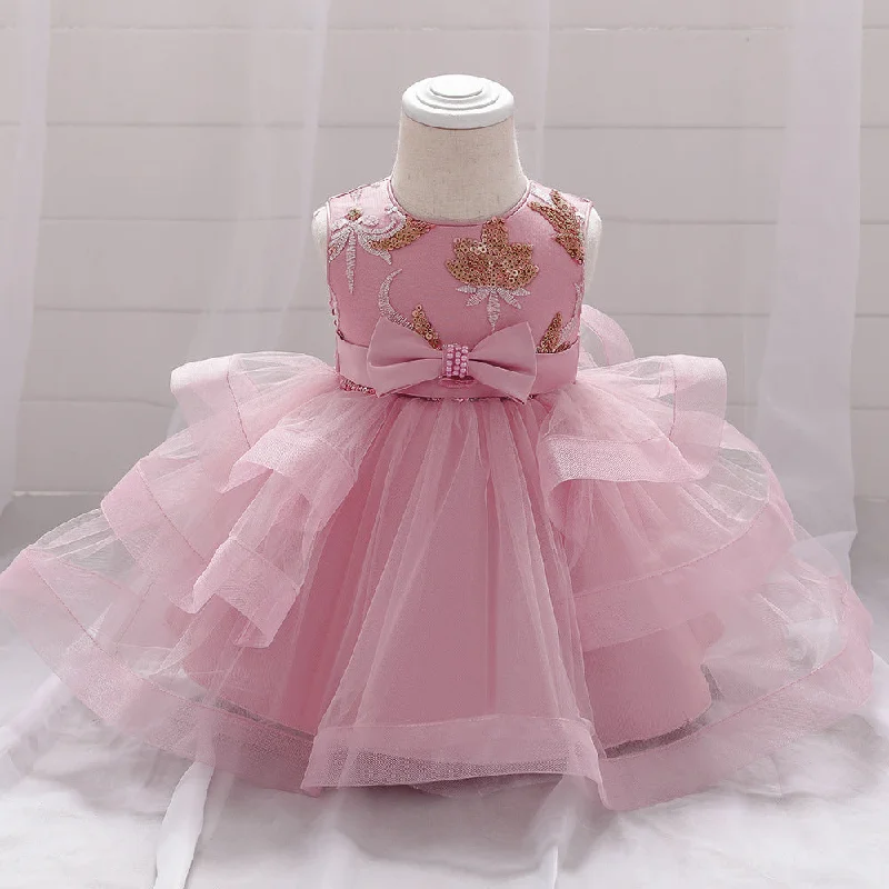 Infant Formal Dresses Baby Girl Cute Sleeveless Embroidery Bow Fluffy Ball Gowns Princess Dresses Tunics Ceremony elegant