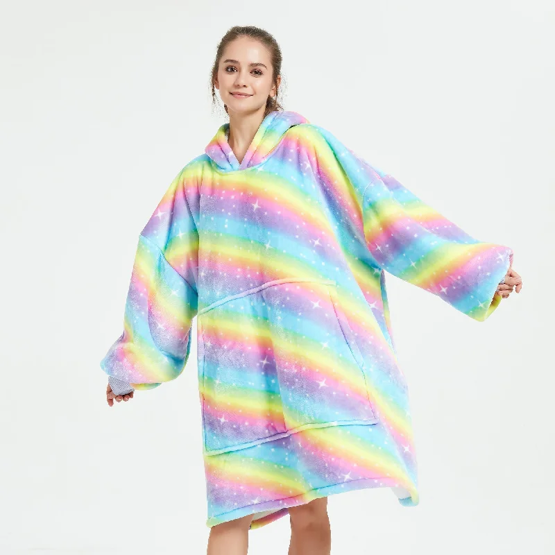 Rainbow Hoodie Blanket Hoodie with Button Placket Classic Preppy
