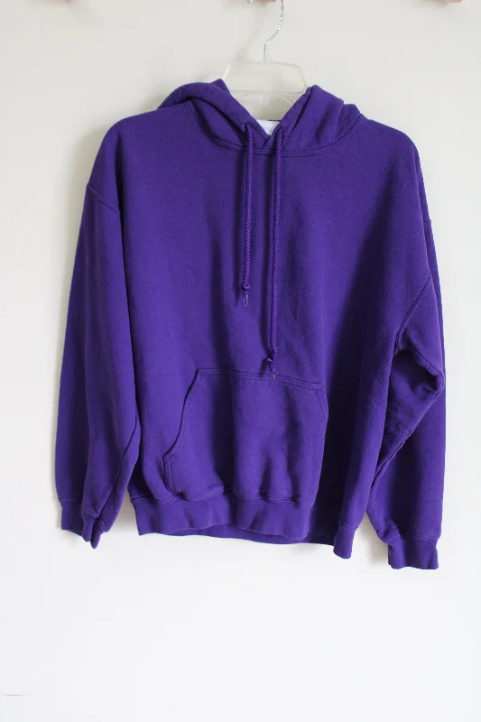 Gildan Purple Hoodie | M Hoodie with Raw Hem Edgy Unfinished