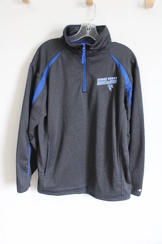 Badger Sport Cedar Crest Track & Field Gray & Blue Quarter Zip Sweatshirt | M Hoodie with Drop Shoulder Relaxed Streetwear Badger Sport Cedar Crest Track & Field Gray & Blue Quarter Zip Sweatshirt | M Hoodie with Drop Shoulder Relaxed Streetwear