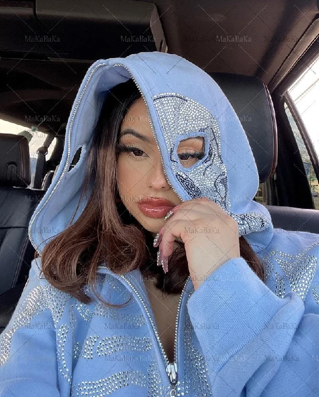 Women's Y2k Fashion Hoodie Skull Rhinestone Zip Up grunge Oversized Sweatshirt Hoodie with Thumb Holes Functional Cozy Women's Y2k Fashion Hoodie Skull Rhinestone Zip Up grunge Oversized Sweatshirt Hoodie with Thumb Holes Functional Cozy