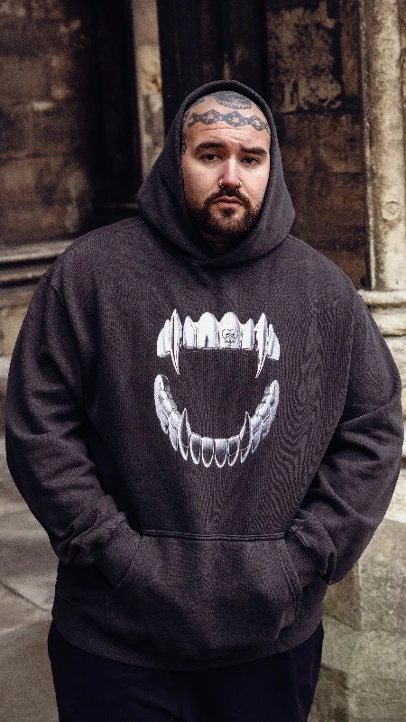 Oversized Fangs Hoodie / Front Print Hoodie with Pattern Geometric Abstract