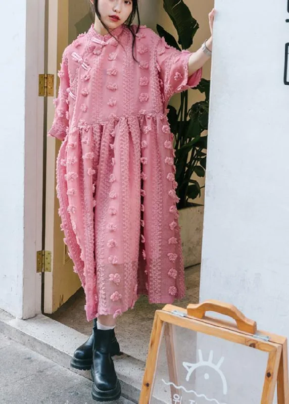 Pink Cinched Circle Summer Party Dresses Tunics Denim casual