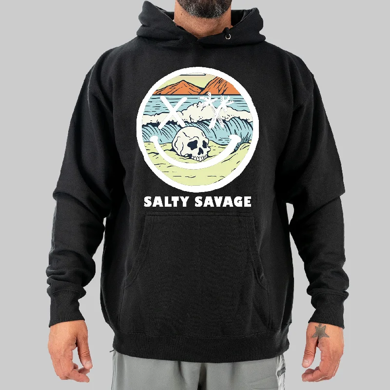 Salty Savage Unisex "Spliced Smile Beach Skull" Hoodie Hoodie with Hem Elastic Stretchable Comfortable Salty Savage Unisex "Spliced Smile Beach Skull" Hoodie Hoodie with Hem Elastic Stretchable Comfortable
