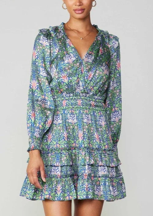 Spring Garden Party Dress with Ruffles Crew Neckline Sporty