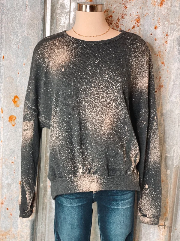 Charcoal Bleached Sweatshirt Hoodie Crop Top Short Trendy