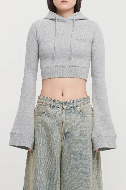 Vetements Flared Sleeve Cropped Hoodie Hoodie with Belted Waist Structured Tailored