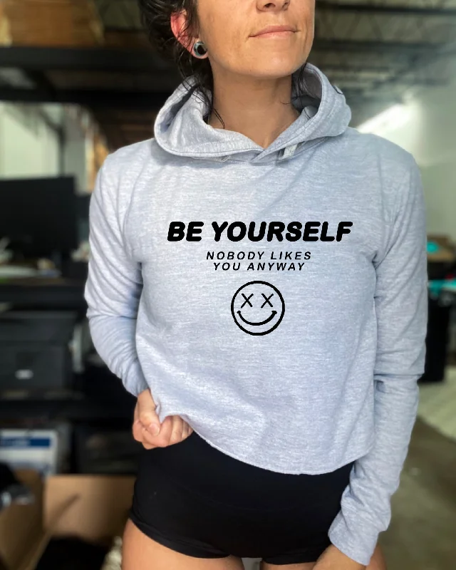 Salty Savage Ladies “BE YOURSELF” Cropped Hoodie Hoodie with Gradient Ombre Colorful Salty Savage Ladies “BE YOURSELF” Cropped Hoodie Hoodie with Gradient Ombre Colorful