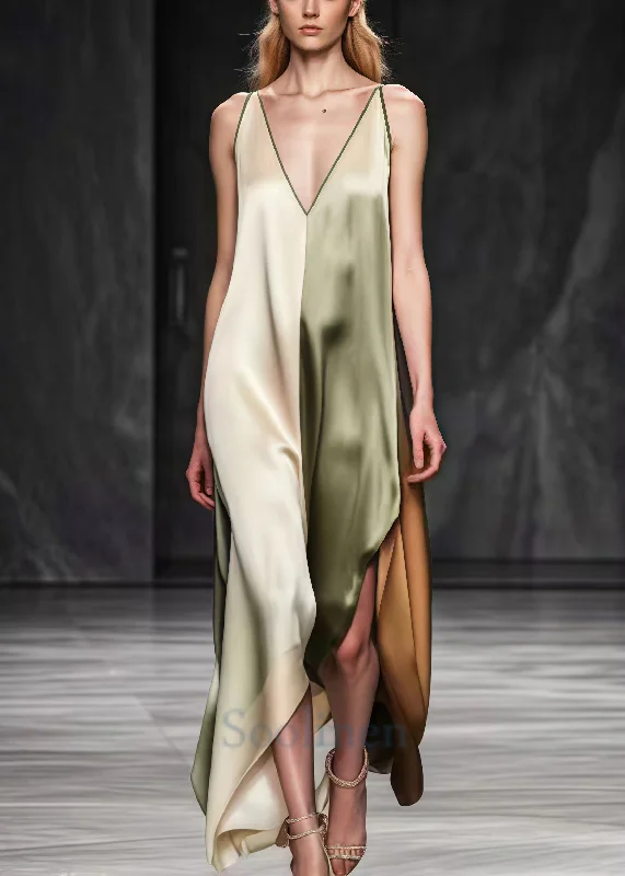 Colorblock Patchwork Silk Party Dress Asymmetrical Design Summer Tunics Office stylish Colorblock Patchwork Silk Party Dress Asymmetrical Design Summer Tunics Office stylish