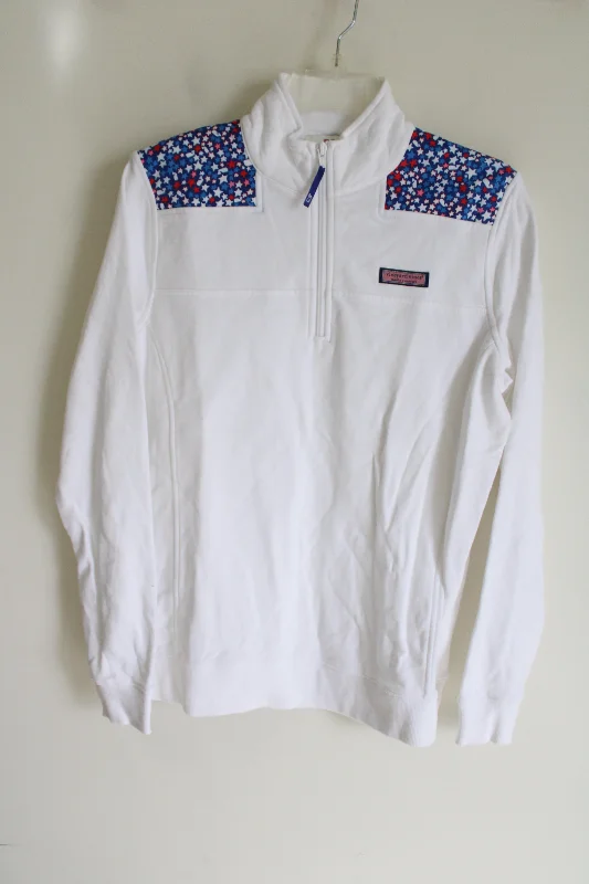 Vineyard Vines White Star Spangled Sweatshirt | M Hoodie with Hem Lace Feminine Delicate Vineyard Vines White Star Spangled Sweatshirt | M Hoodie with Hem Lace Feminine Delicate