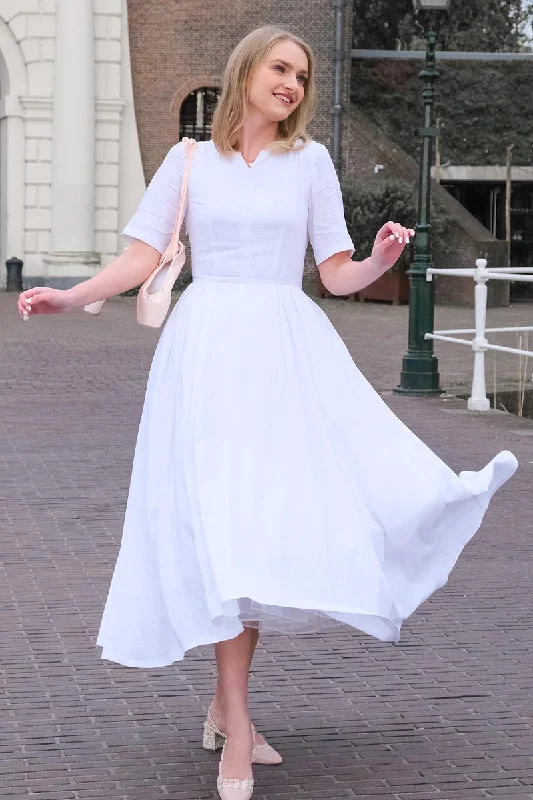 White Simple Wedding Midi Summer Linen Dress 3499 Tunics Silk luxurious