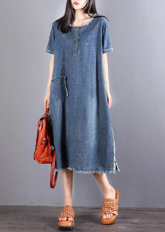 Beautiful Blue Pockets Button Fall Denim Short Sleeve Party Dress Tunics Short Trendy Beautiful Blue Pockets Button Fall Denim Short Sleeve Party Dress Tunics Short Trendy
