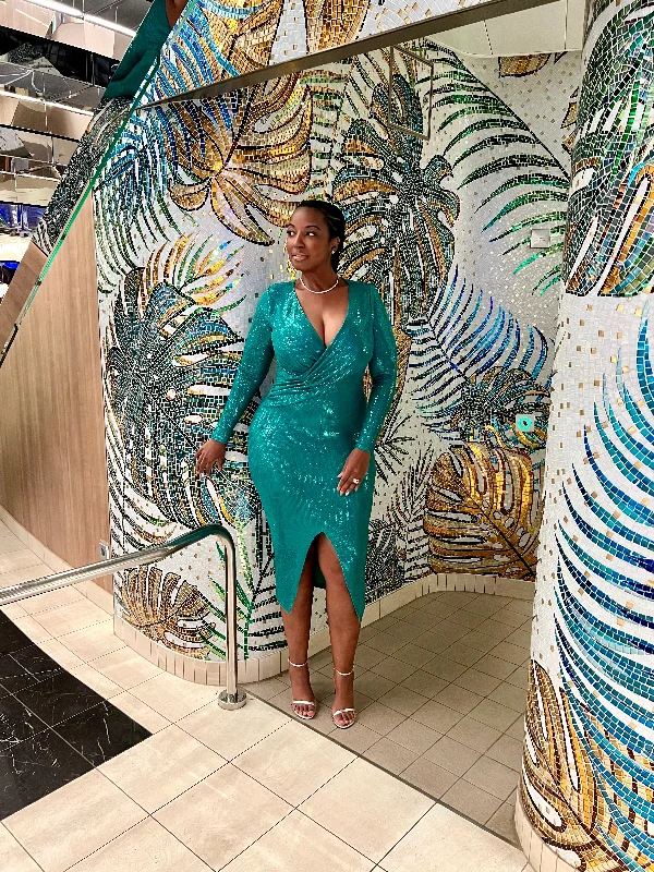 SEQUIN PARTY DRESS (Turquoise) Pleated Skirt Elegant