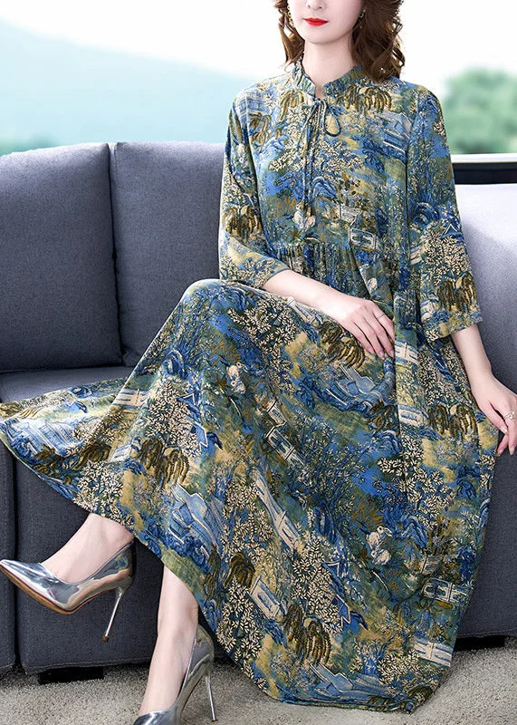 Boutique Stand Collar Wrinkled Print Chiffon Party Dress Summer Tunics Bestseller popular Boutique Stand Collar Wrinkled Print Chiffon Party Dress Summer Tunics Bestseller popular