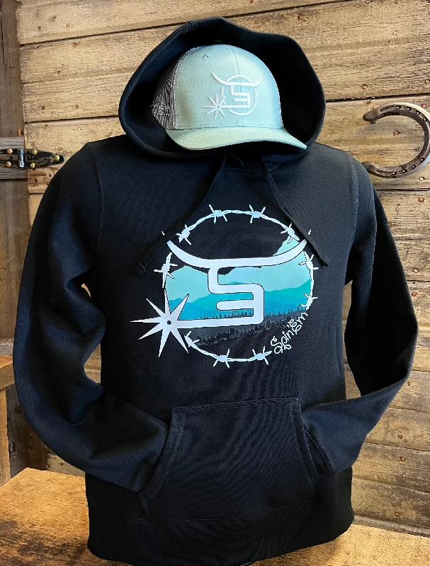 Ladies Black Hoodie Mountain Logo Hoodie with Turtle Neck Cozy Winter