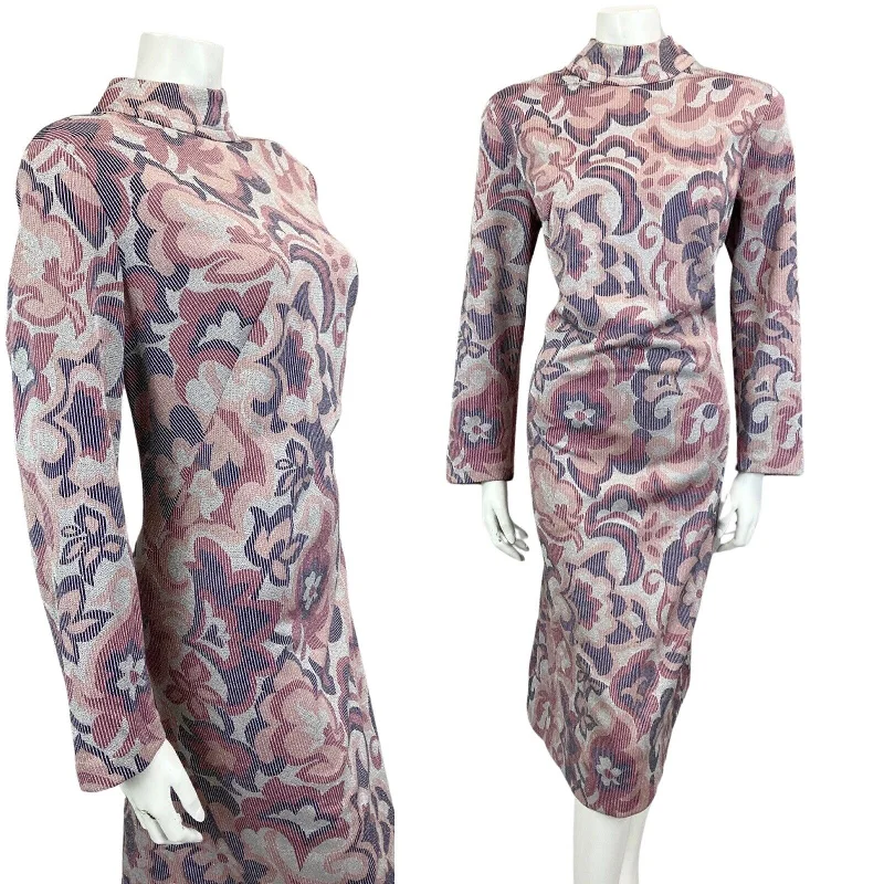 VTG 60s 70s SILVER PURPLE PINK DISCO MIDI PARTY CHRISTMAS EVENING DRESS 16 18 Tunics Lace romantic