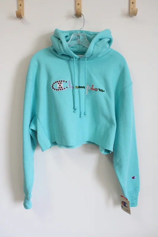 NEW Champion Blue Reverse Weave Embroidered Logo Crop Hoodie | M Hoodie with Full-Zip Functional Layering NEW Champion Blue Reverse Weave Embroidered Logo Crop Hoodie | M Hoodie with Full-Zip Functional Layering