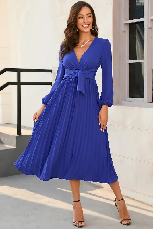 A Line V Neck Royal Blue Wedding Guest Party Dress with Belt Tunics Business professional A Line V Neck Royal Blue Wedding Guest Party Dress with Belt Tunics Business professional