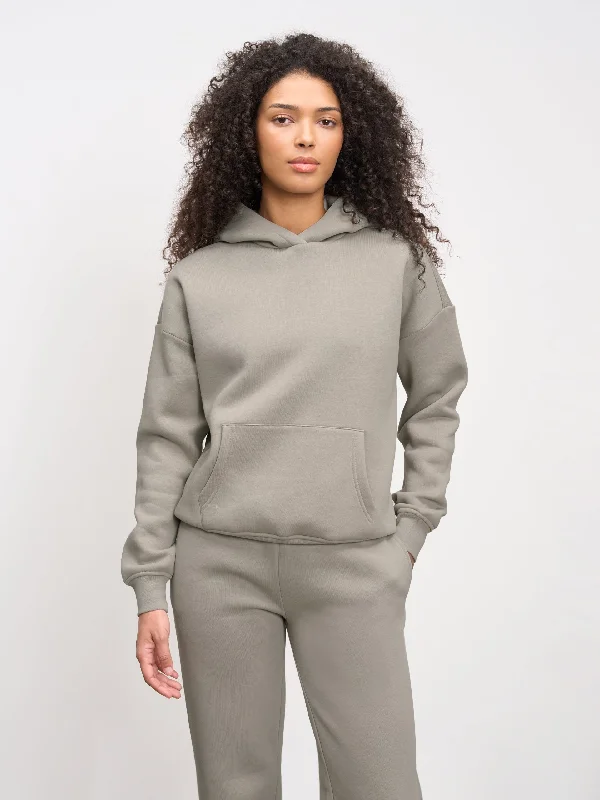 Womens Neoprene Hoodie in Dark Stone Hoodie with Contrast Stitching Detailed Premium
