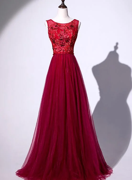 Beautiful Red Tulle V-neckline Party Dress with Flower Applique, Red Formal Gown Tunics Lace romantic Beautiful Red Tulle V-neckline Party Dress with Flower Applique, Red Formal Gown Tunics Lace romantic