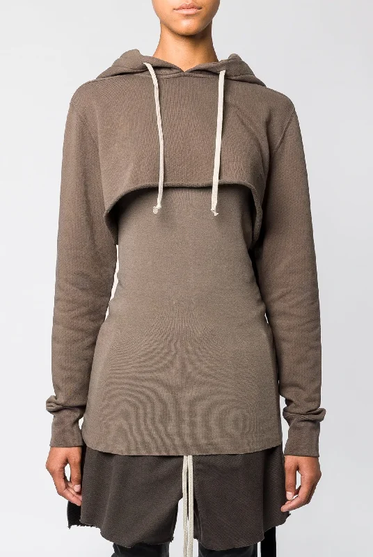 Rick Owens DRKSHDW Cropped Hoodie in Dust Hoodie with Pattern Geometric Abstract