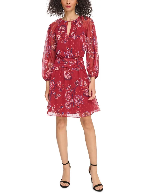 Petites Womens Mini Keyhole Neckline Fit & Flare Dress Tunic Top Casual