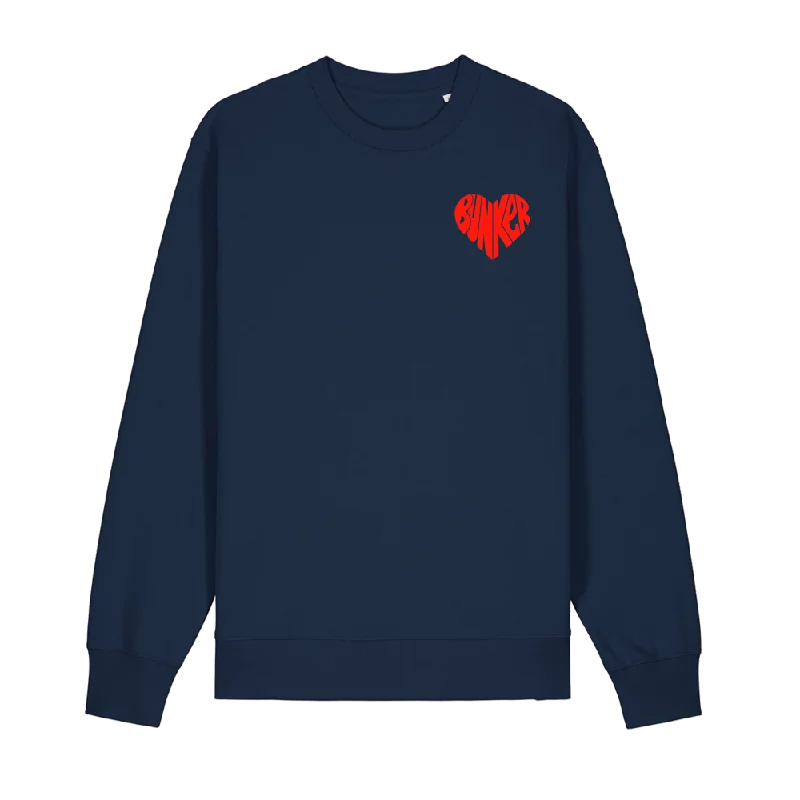 Bunker Woman Heart Sweatshirt Navy Hoodie with Metallic Shiny Futuristic