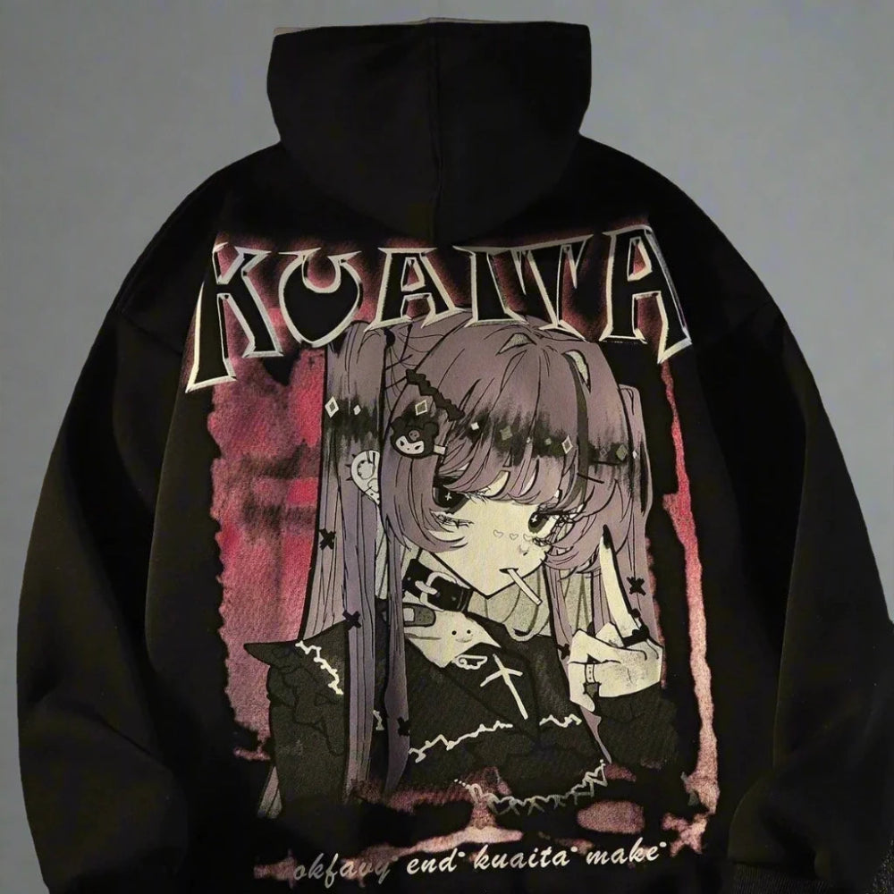 Gothic Streetwear Anime Sweatshirt - Anime Hoodie Hoodie with Double Zipper Versatile Adjustable Gothic Streetwear Anime Sweatshirt - Anime Hoodie Hoodie with Double Zipper Versatile Adjustable