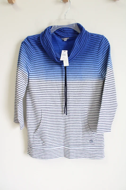 NEW T By Talbots Blue Striped Sweatshirt | XS Hoodie with Puffed Sleeves Voluminous Trendy NEW T By Talbots Blue Striped Sweatshirt | XS Hoodie with Puffed Sleeves Voluminous Trendy