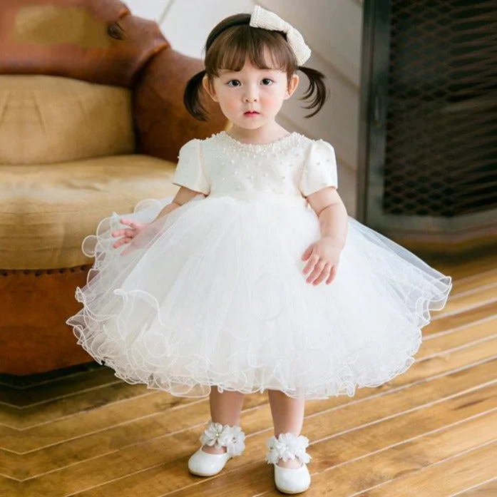 Flower Girl Dresses Baby Girl Summer White Puffy Formal Princess Dresses Tunics Short Trendy