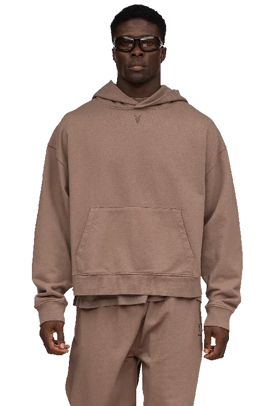 BOXY HOODIE - Tan Hoodie with Raw Hem Edgy Unfinished