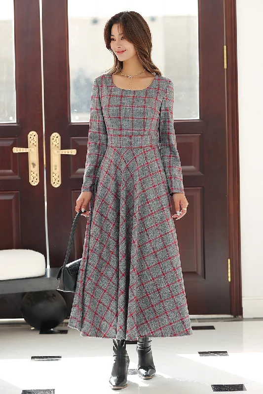 Women Retro Long Plaid Dress 4021 Tunics Top rated