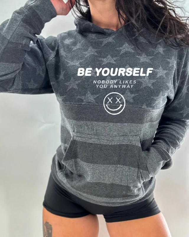 Salty Savage Unisex "Be Yourself” Stars and Stripes Hoodie Hoodie with High Neck Warm Protective Salty Savage Unisex "Be Yourself” Stars and Stripes Hoodie Hoodie with High Neck Warm Protective