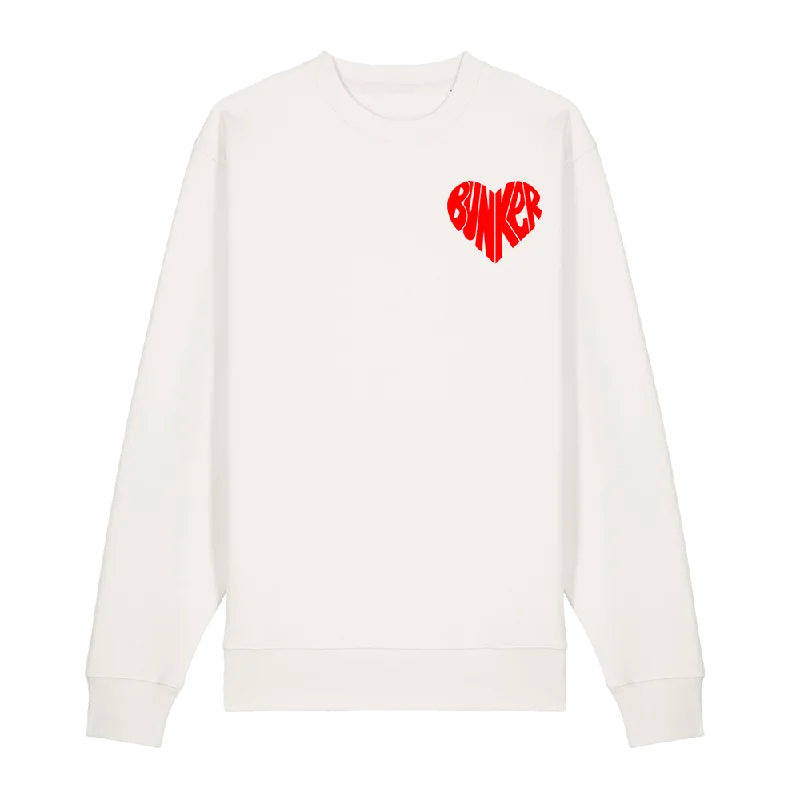 Bunker Woman Heart Sweatshirt Off White Hoodie with Neon Bright Vibrant