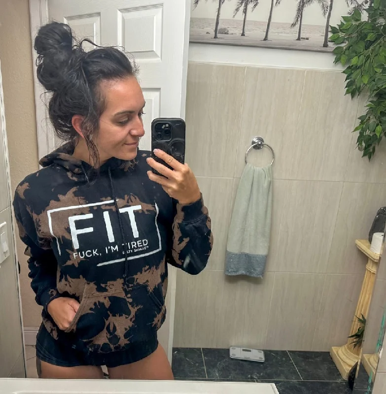 Salty Savage Unisex "FIT Fuck, I’m Tired" Classic Hoodie | Bleach Washed Hoodie with Elastic Waist Stretchable Comfortable Salty Savage Unisex "FIT Fuck, I’m Tired" Classic Hoodie | Bleach Washed Hoodie with Elastic Waist Stretchable Comfortable