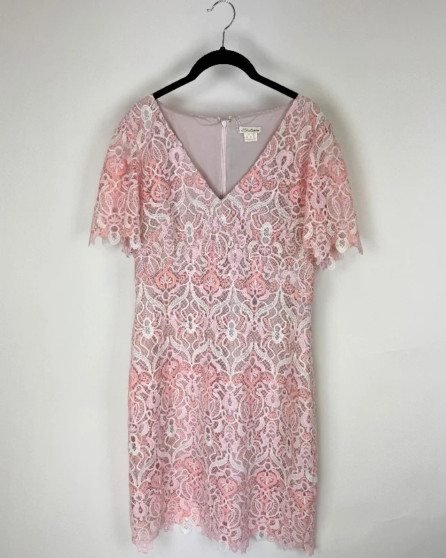 Pink and White Lace Dress - Size 12 Tunics Solid Classic