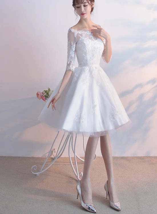 White Lace Short Sleeves Homecoming Dress Party Dress, White Formal Dress Prom Dress Tunics Timeless classic White Lace Short Sleeves Homecoming Dress Party Dress, White Formal Dress Prom Dress Tunics Timeless classic